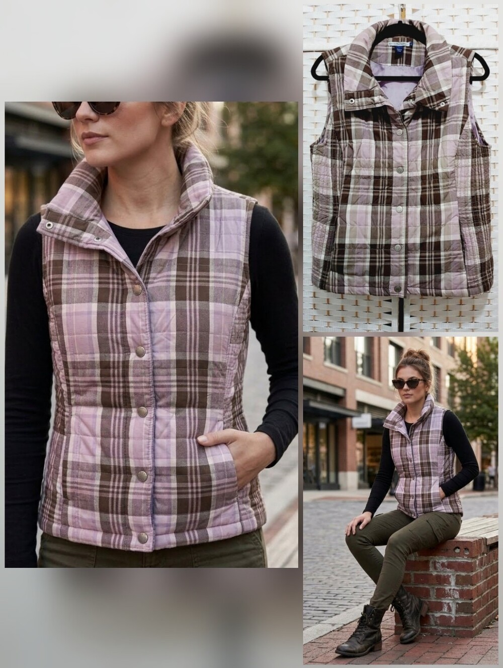 ❤️BandolinoBlu Plaid Puffer Vest with Lilac Lining 🤍LARGE